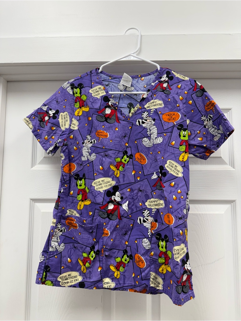Disney XS Purple Halloween Mickey & Friends Scrub Top